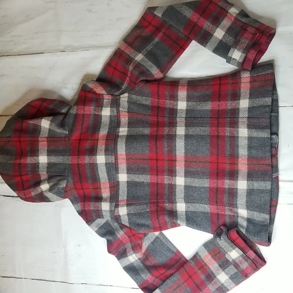 ABERCROMBIE RED GRAY PLAID COAT JACKET GIRLS XL WOOL JACKET HOODED - Picture 11 of 16